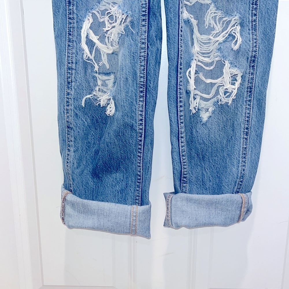 American Eagle 90s Boyfriend Overalls Women's XS Distressed Cotton Blue Denim - Picture 4 of 10